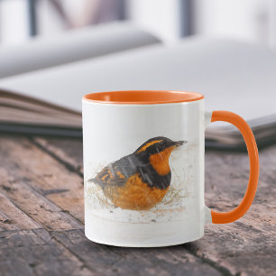 Varieté Thrush Songbird am Snowy Winter Day Tasse