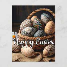 Various Decorative Easter Eggs In A Basket Postkarte