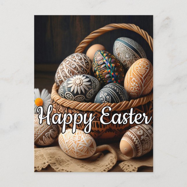 Various Decorative Easter Eggs In A Basket Postkarte (Vorderseite)