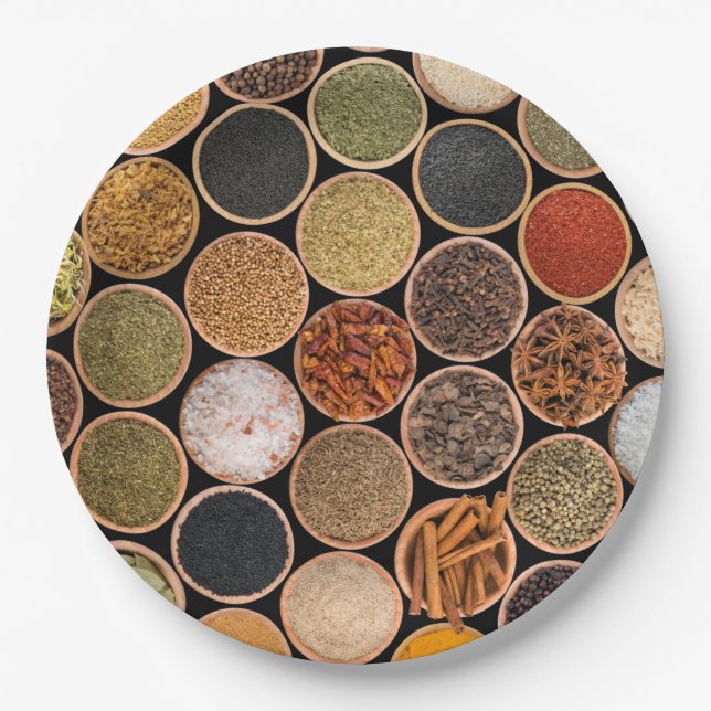 Various spices and food ingredients pappteller (Vorderseite)