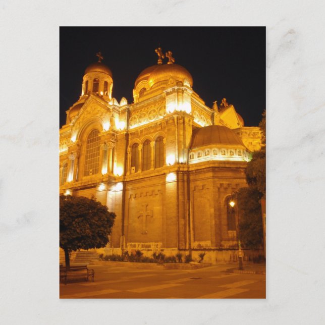 Varna Kathedrale am Abend Postkarte (Vorderseite)