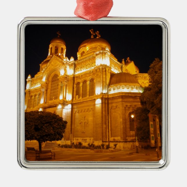 Varna Kathedrale am Abend Silbernes Ornament (Vorne)