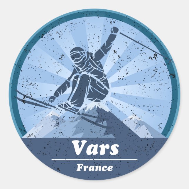 Vars Skistation - Skier Runder Aufkleber (Vorderseite)