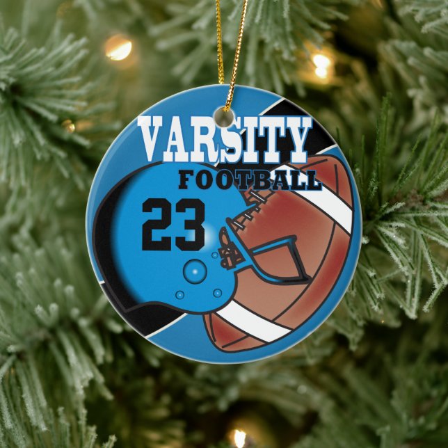 Varsity Blue and Black Football Keramikornament (Baum)