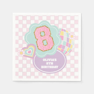 Varsity-Eleganz-Pastell-Patch 8. Geburtstag Serviette