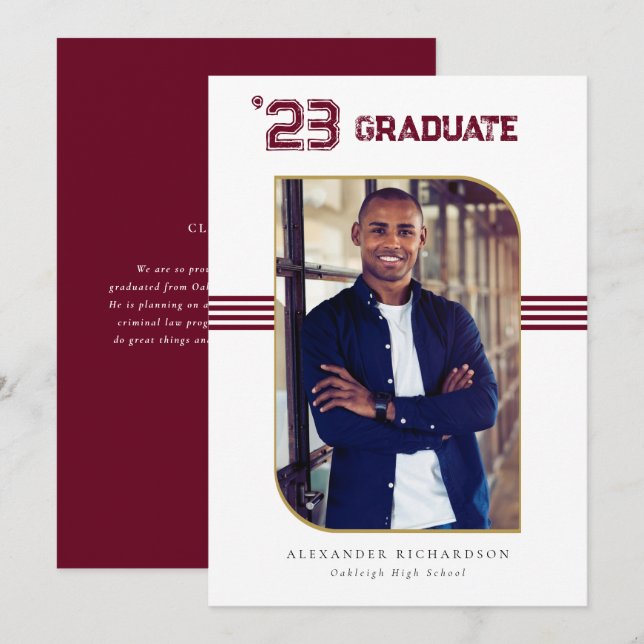 Varsity Letterman | Red & Gold Abschluss Foto Ankündigung (Vorne/Hinten)