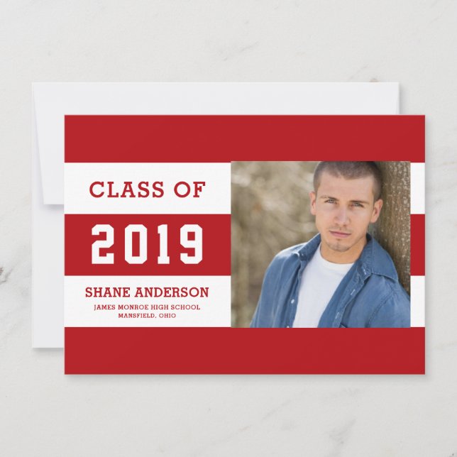 Varsity Letters Striped Grad Foto Ankündigung (Vorderseite)