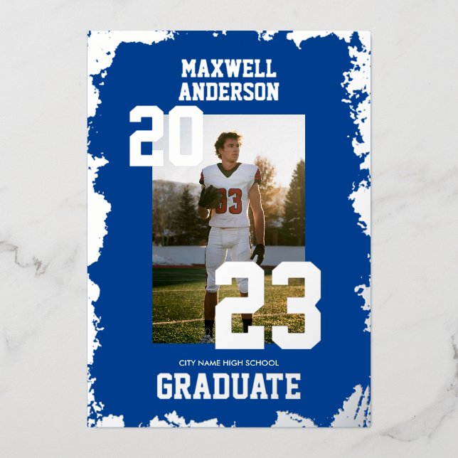 Varsity Navy Sports Graduation Party Einladung (Vorderseite)