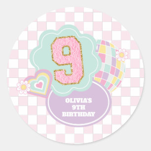 Varsity preppy Pastell-Patch 9. Geburtstag Runder Aufkleber