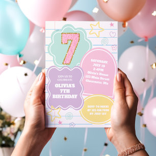 Varsity-Preppy-Pastell-Patch-Notizbuch 7. Geburtst Einladung