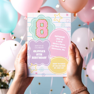 Varsity-preppy-pastell-patch-Notizbuch 8. Geburtst Einladung