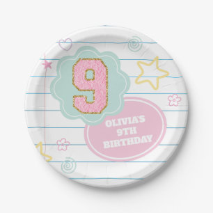 Varsity-Preppy-Pastell-Patch-Notizbuch 9. Geburtst Pappteller