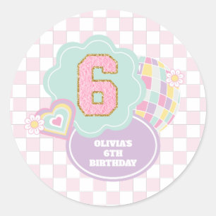 Varsity-Schick Pastell-Patch 6. Geburtstag Runder Aufkleber