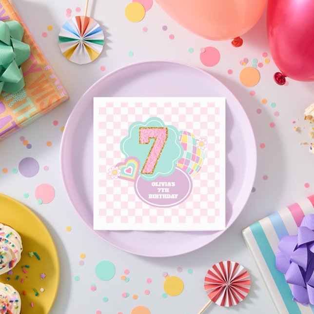 Varsity-Schick Pastell-Patch 7. Geburtstag Serviette (Von Creator hochgeladen)