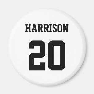 Varsity sports black white custom name number magnet