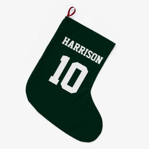 Varsity sports dark pine green white name number großer weihnachtsstrumpf