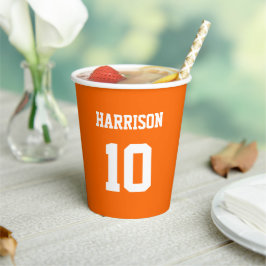 Varsity sports orange white jersey name number pappbecher