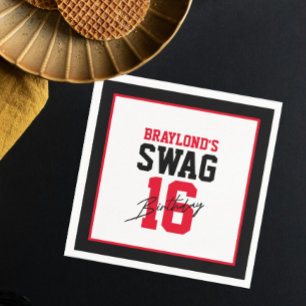Varsity-Stil Red Swag 16 Geburtstag Serviette