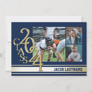 Varsity Stripe Tri Foto Gold Graduate Einladung