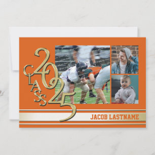 Varsity Stripe Tri Foto Gold Graduate Einladung