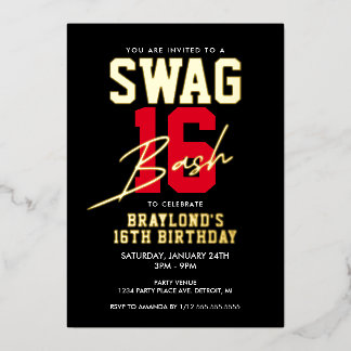 Varsity Style Swag 16 Geburtstag Folieneinladung