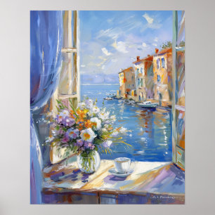 Vase Blume Fenster mit Blick auf die italienische Poster