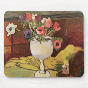 Vase Blumen, Anemonen in einem weißen Glas Mousepad