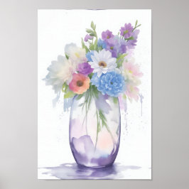 Vase der Aquarellfarben Blume Pastellfarbe Poster
