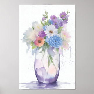 Vase der Aquarellfarben Blume Pastellfarbe Poster