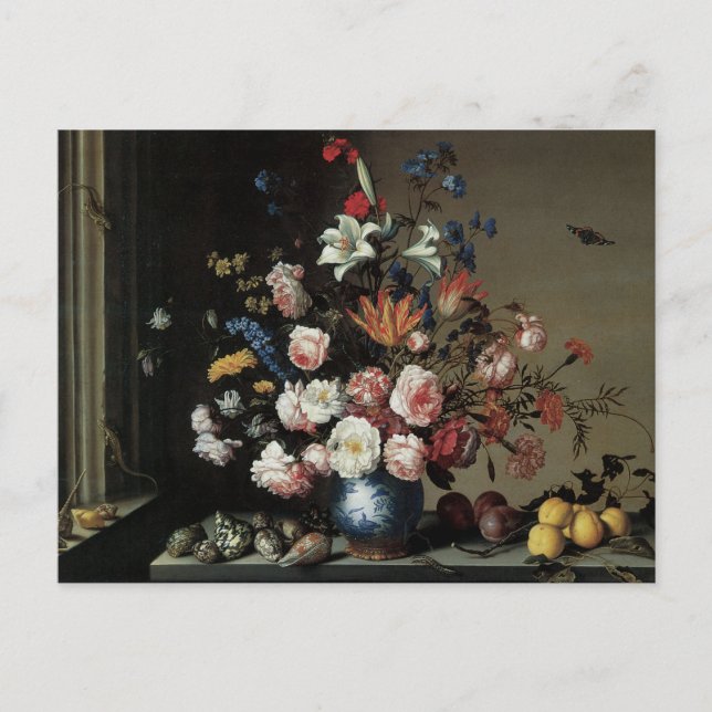 Vase der Blume durch ein Fenster, Balthasar van de Postkarte (Vorderseite)