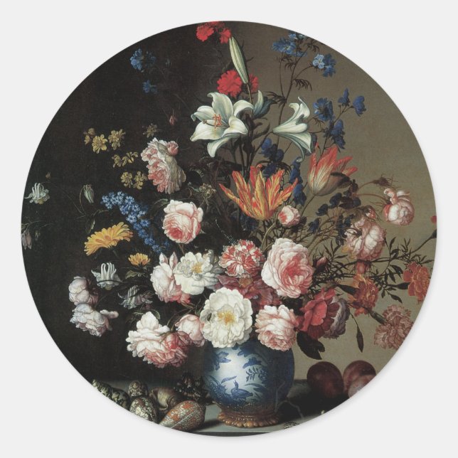 Vase der Blume durch ein Fenster, Balthasar van de Runder Aufkleber (Vorderseite)