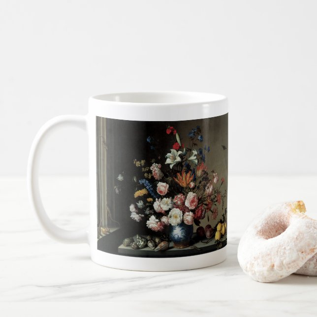 Vase der Blume durch ein Fenster, Balthasar van de Tasse (Mit Donut)