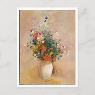 Vase der Blume mit Rosa durch Redon-Malerei Postkarte