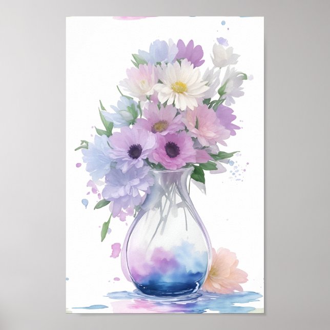 Vase der Blume Pastell Aquarellfarben Blume Poster (Vorne)
