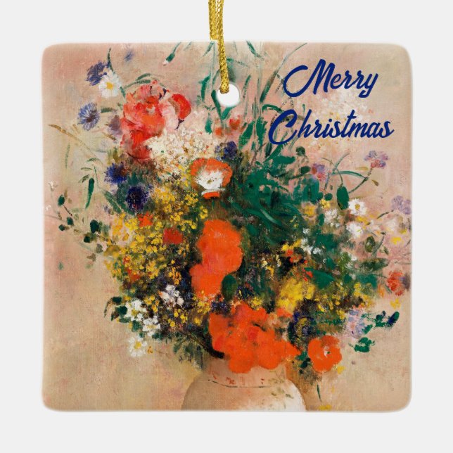 Vase der Blume von Redon Frohe Weihnachten Keramikornament (Vorderseite)