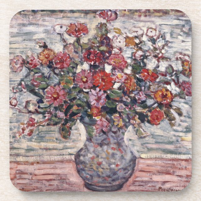 Vase der Blume, Zinnias von Maurice Prendergast Getränkeuntersetzer (Vorderseite)