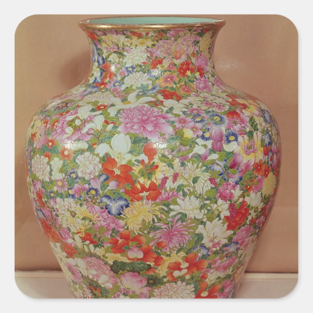 Vase der Rose Familien mit einem milden Fisch Quadratischer Aufkleber (Vorderseite)