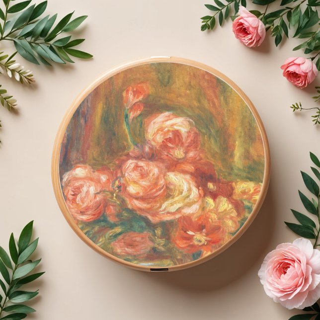 Vase der Rose von Auguste Renoir Art Runder Aufkleber (Von Creator hochgeladen)