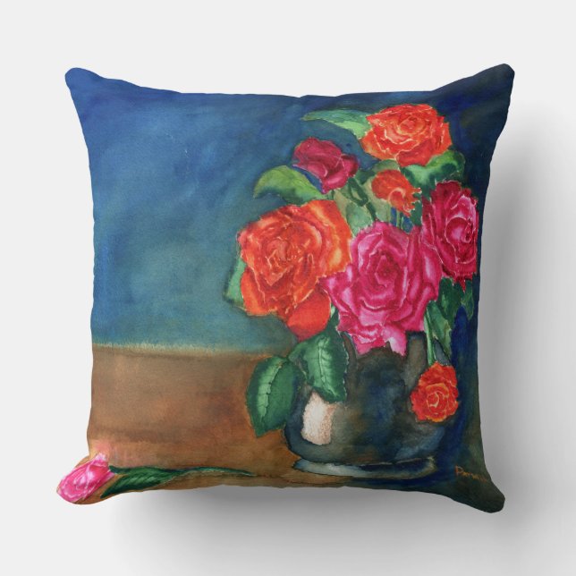 Vase der Rote Rosen Kissen (Vorderseite)
