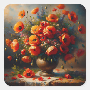Vase der roten Poppies Quadratischer Aufkleber