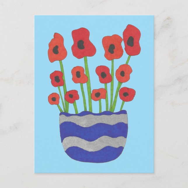 Vase der roten Poppies Zeitgenössischer Zeichn Postkarte (Vorderseite)