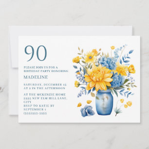 Vase Gelbe Blaue Blumen 90. Geburtstag Einladung