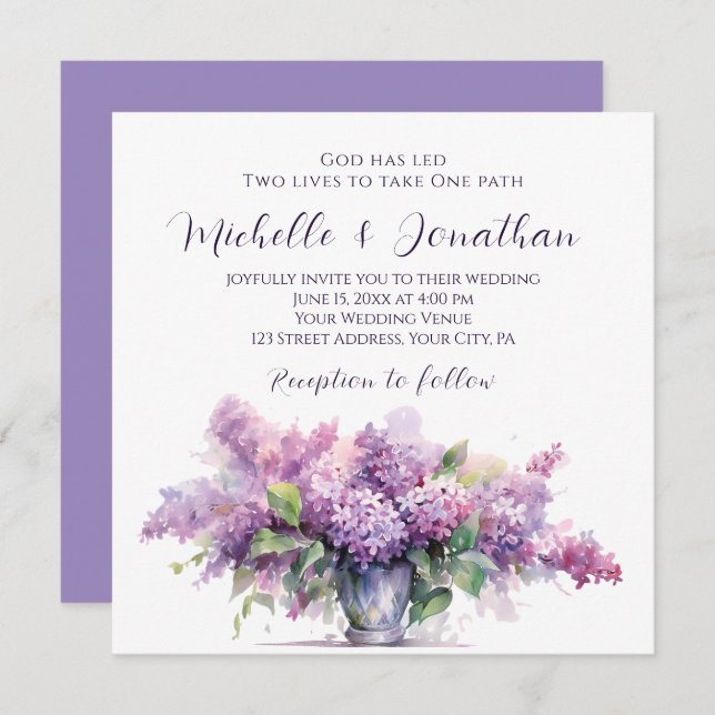 Vase Lilac Blume Inspiration Christliche Hochzeit Einladung (Vorne/Hinten)
