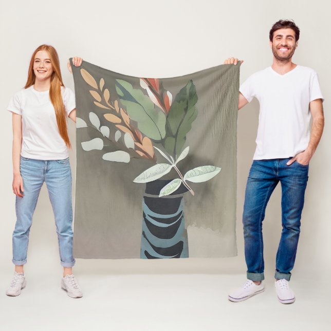 Vase minimalistischer Blätter Fleecedecke (Beispiel)
