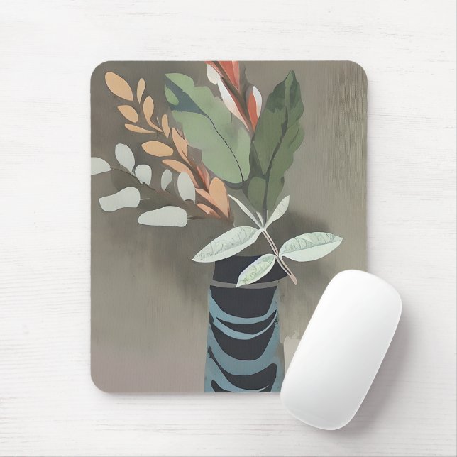 Vase minimalistischer Blätter Mousepad (Mit Mouse)