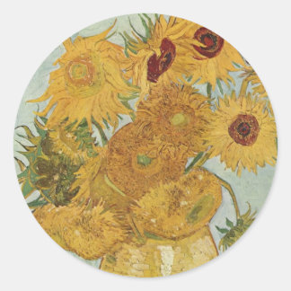 Vase mit 12 Sonnenblumen Vincent Van Gogh Runder Aufkleber