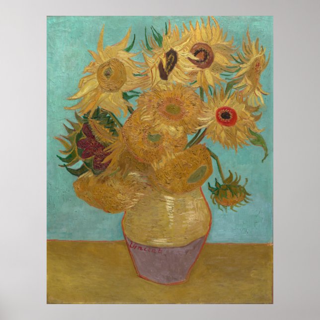 Vase mit 12 Sonnenblumen von Vincent Van Gogh Poster (Vorne)
