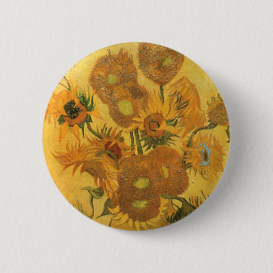 Vase mit 15 Sonnenblumen von Vincent van Gogh Button