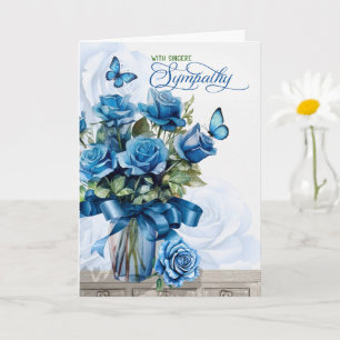 Vase mit blauen Rosen und Schmetterlingen Beileid Karte