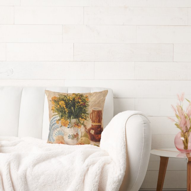 Vase mit Blume, Kaffee und Obst, van Gogh Kissen (Liege)